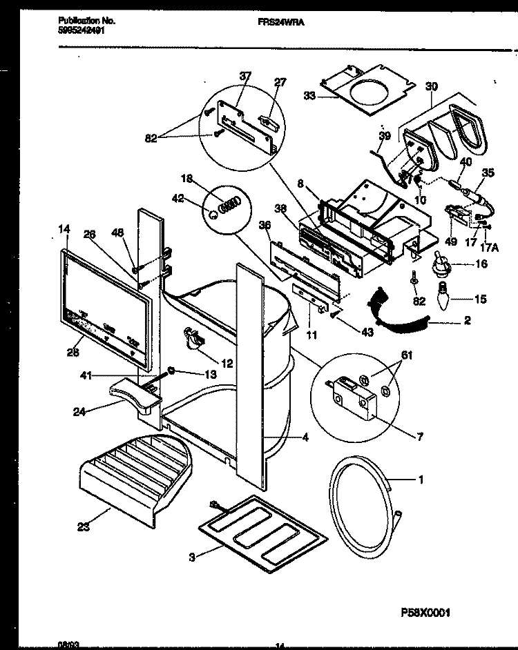 ICE DOOR, DISPENSER AND WATER TANKS Diagram and Parts List for FRS24WRAD3  Frigidaire Refrigerator