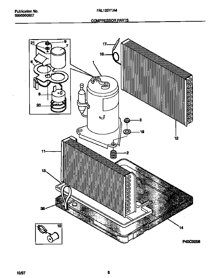 COMPRESSOR PARTS Diagram and Parts List for FAL123Y1A4  Frigidaire Air Conditioner