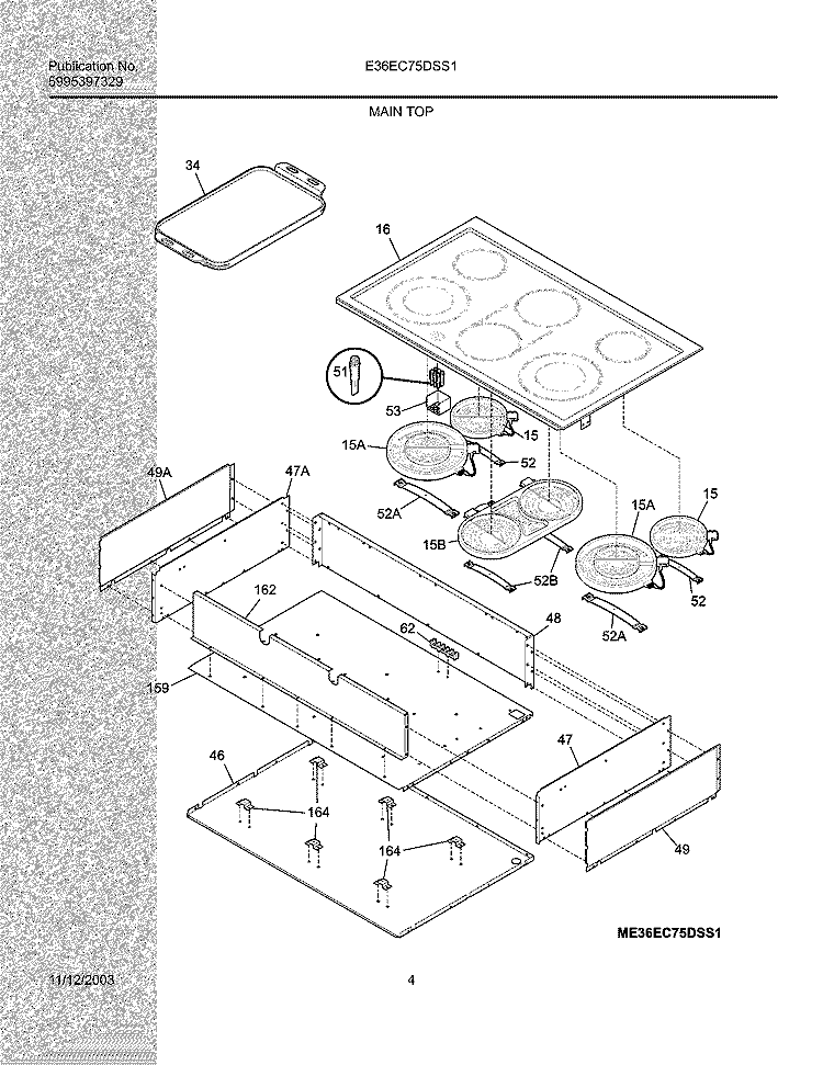MAINTOP Diagram and Parts List for E36EC75DSS1  Electrolux Cooktop