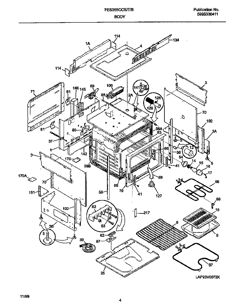 BODY Diagram and Parts List for FES355CCSI  Frigidaire Range