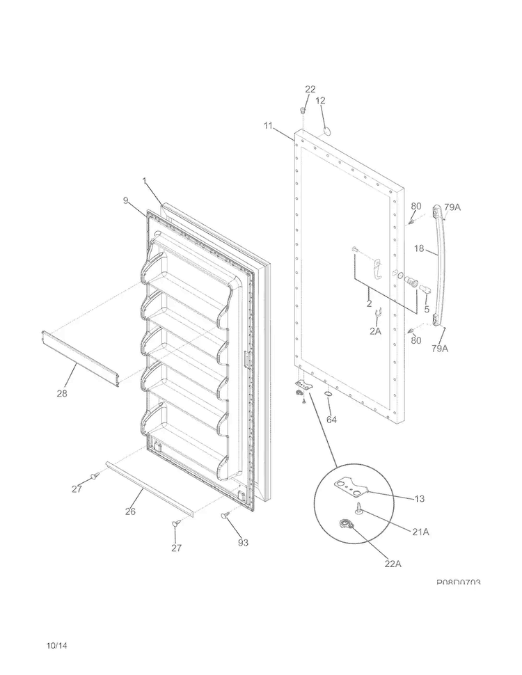 Door Diagram and Parts List for FFFU14M1QWB  Frigidaire Freezer