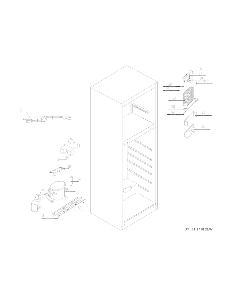 System Diagram and Parts List for FFHT10F2LW  Frigidaire Refrigerator