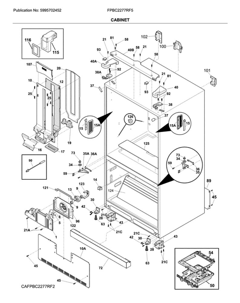 Cabinet Diagram and Parts List for FPBC2277RF5  Frigidaire Refrigerator