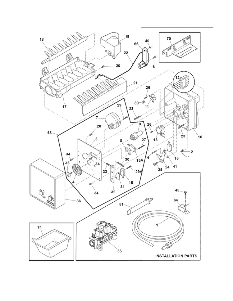 Ice Maker Diagram and Parts List for EI28BS51IB6  Electrolux Refrigerator