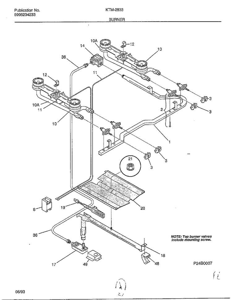 Burner Diagram and Parts List for 2833-80B  Frigidaire Range