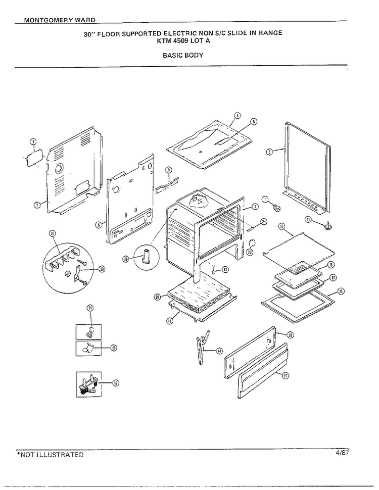 30" Floor/basic Body Diagram and Parts List for 4509A  Frigidaire Range