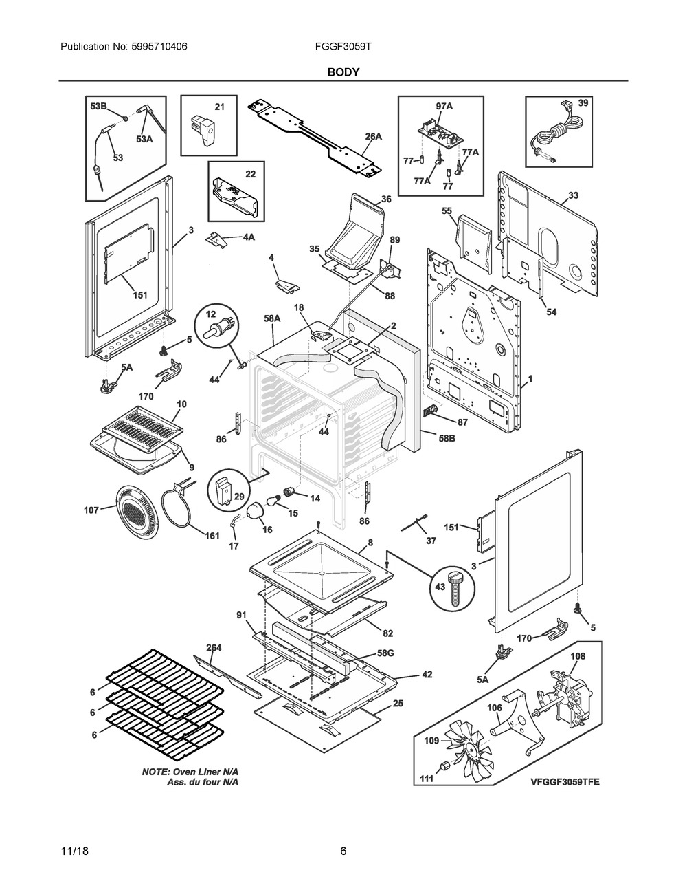 Body Diagram and Parts List for FGGF3059TDE  Frigidaire Range