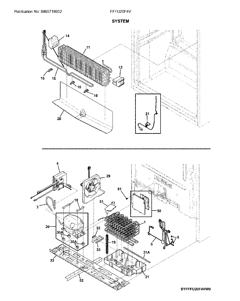 System Diagram and Parts List for FFFU20F4VN0  Frigidaire Freezer
