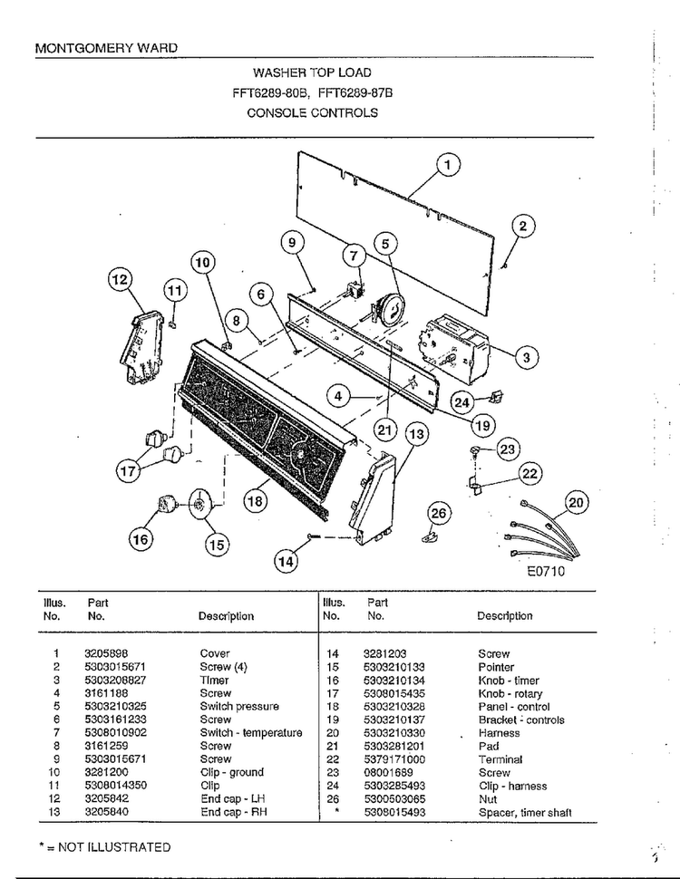 Console Controls Diagram and Parts List for 6289-80B  Frigidaire Washer