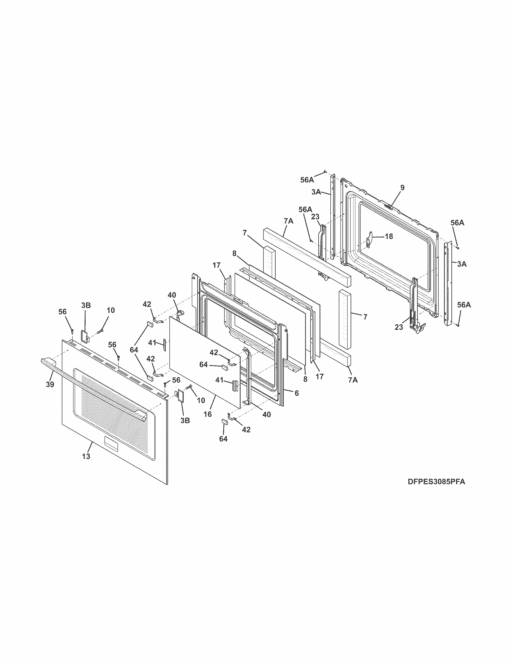 Door Diagram and Parts List for 79032613313  Kenmore Range