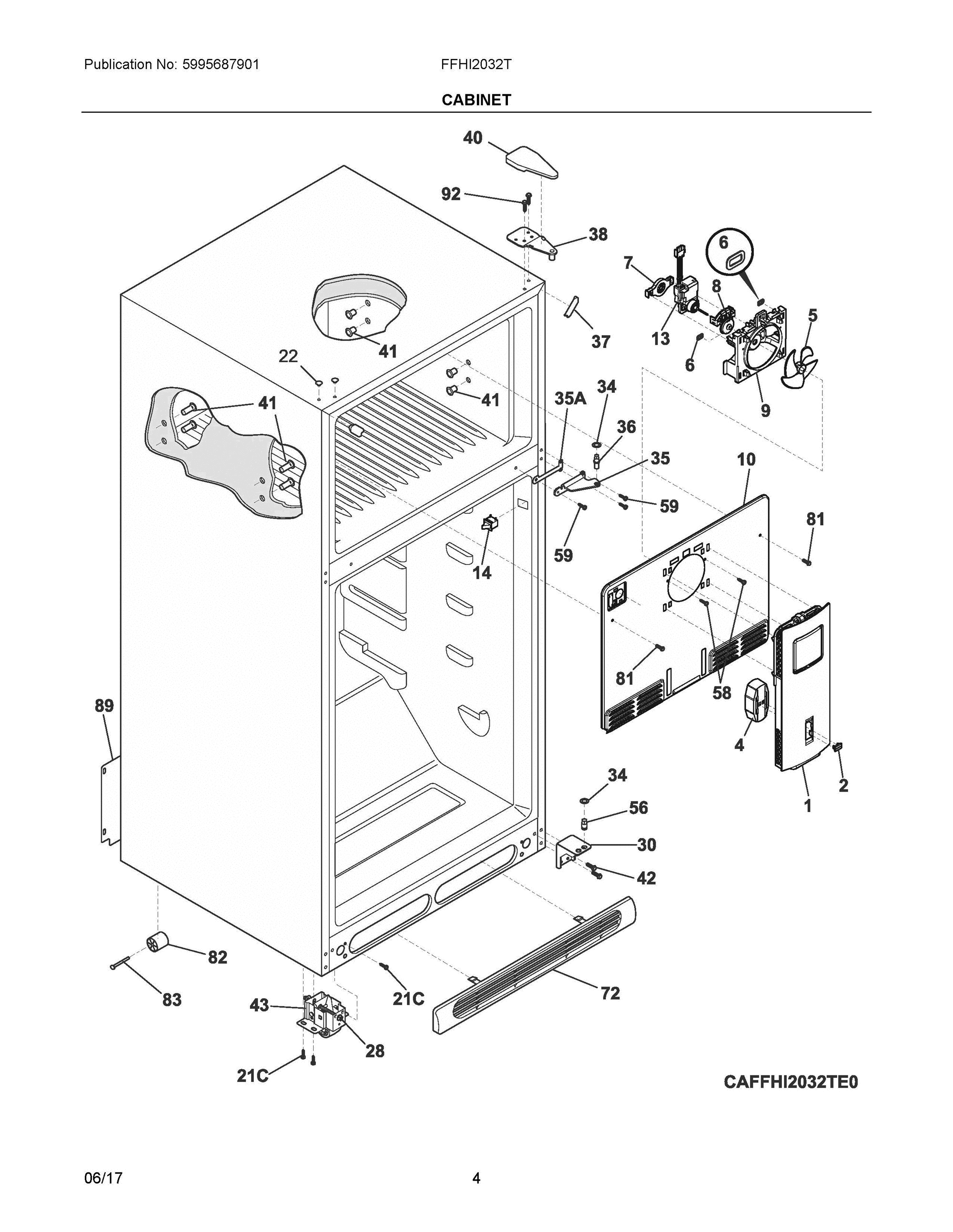 03 - CABINET Diagram and Parts List for FFHI2032TE0  Frigidaire Refrigerator
