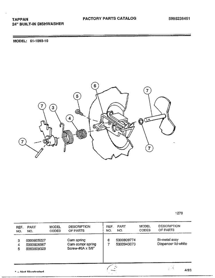 Bi-metal Assy Diagram and Parts List for 61-1093-10  Frigidaire Dishwasher