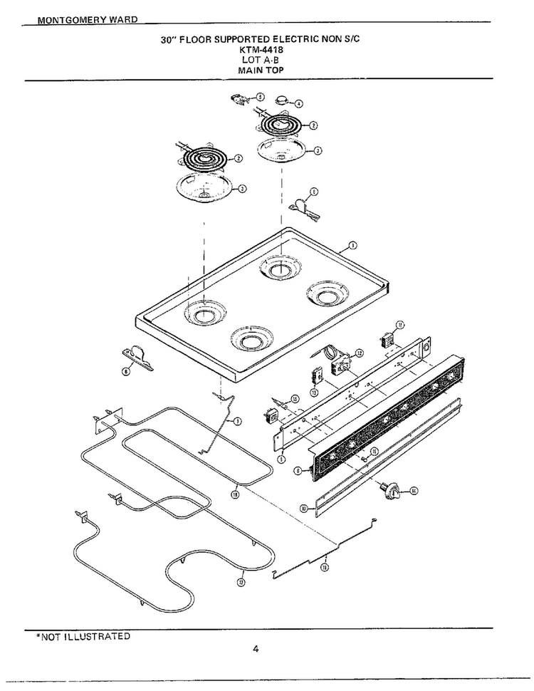 30` Floor Main Top Diagram and Parts List for 4418A  Frigidaire Range