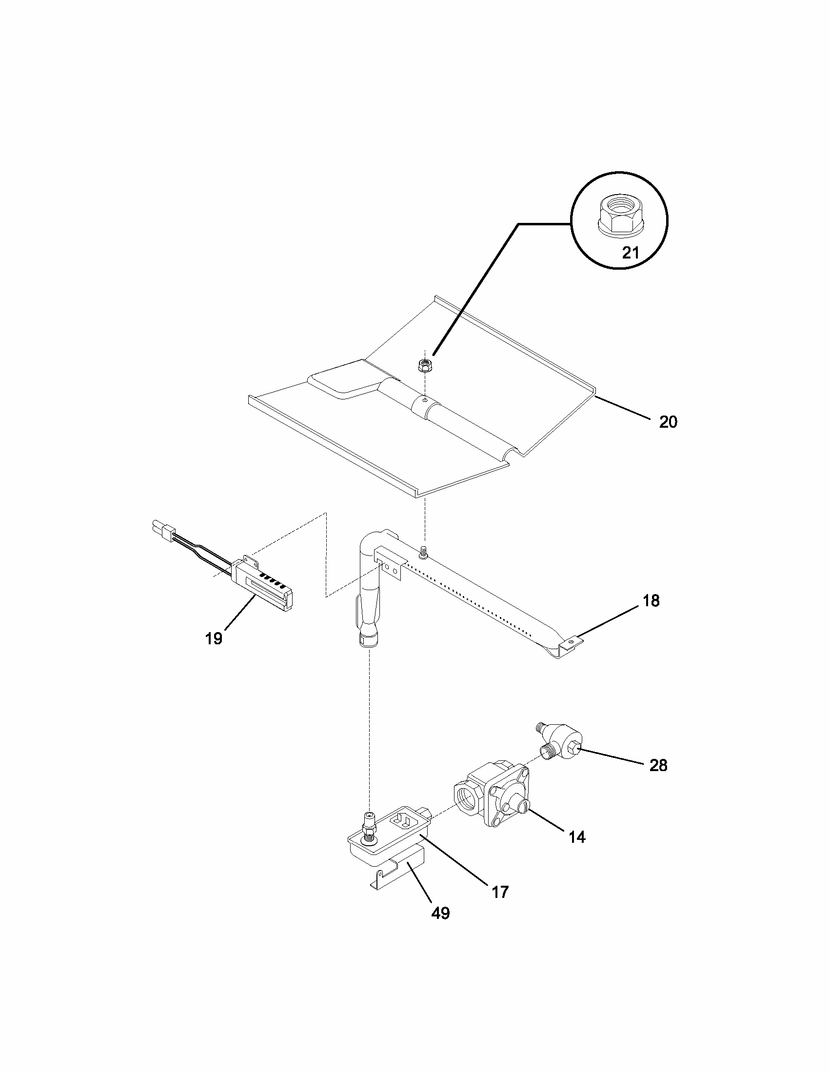 Burner Diagram and Parts List for 79030179400  Kenmore Wall Oven