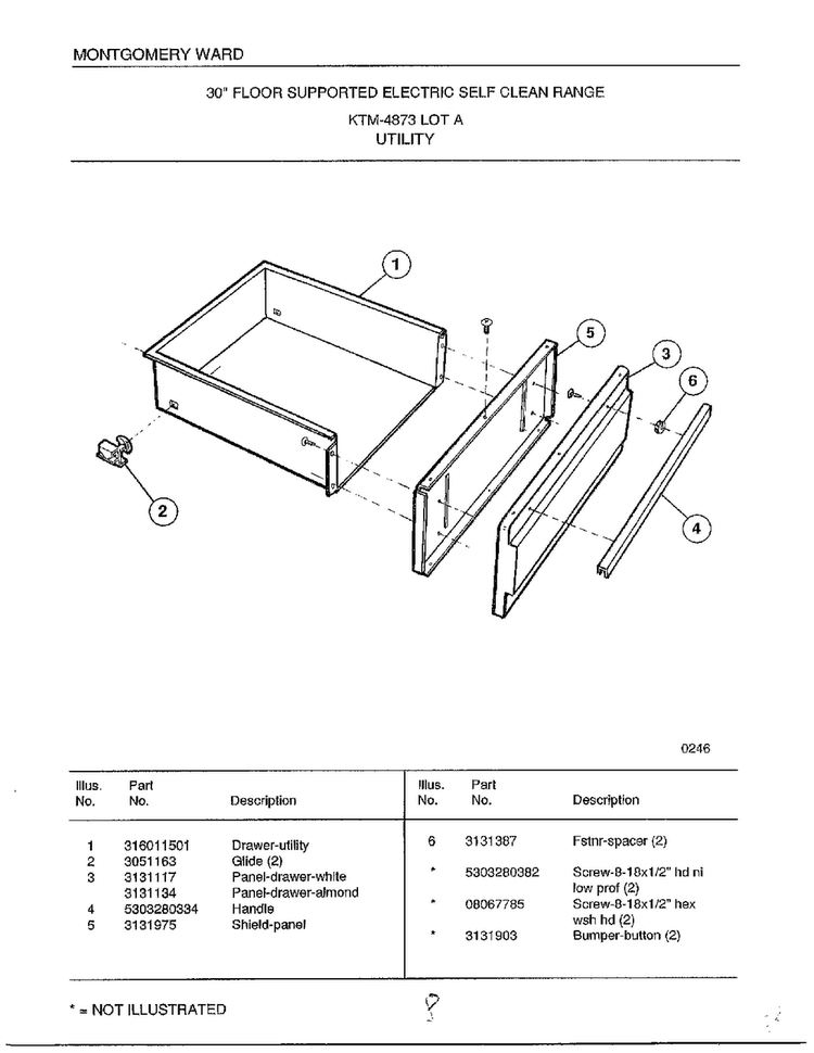 Utility Diagram and Parts List for 4873A  Frigidaire Range