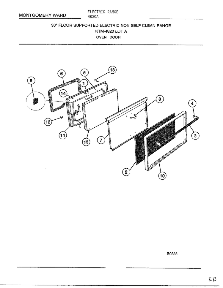 Oven Door Diagram and Parts List for 4820A  Frigidaire Range