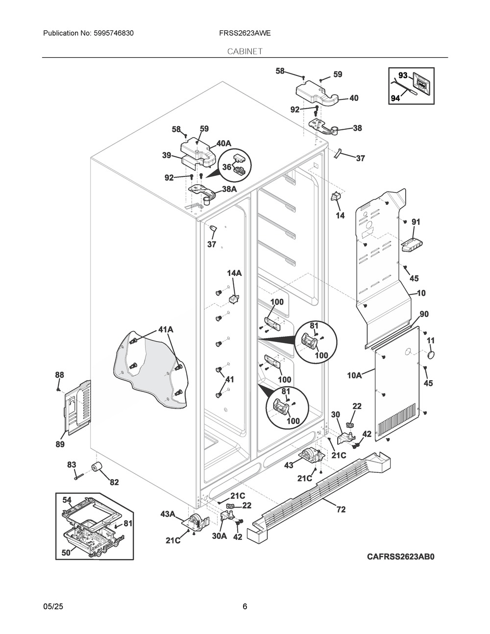 Cabinet Diagram and Parts List for FRSS2623AWE  Frigidaire Refrigerator
