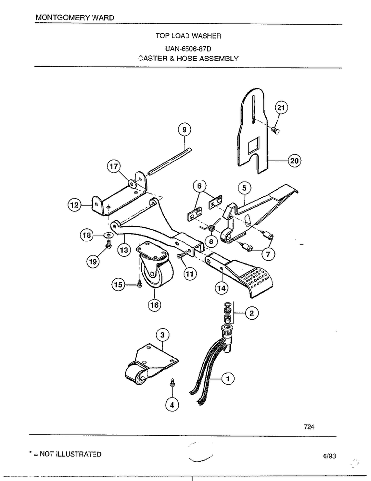 Caster And Hose Assembly Diagram and Parts List for 6506-87D  Frigidaire Washer