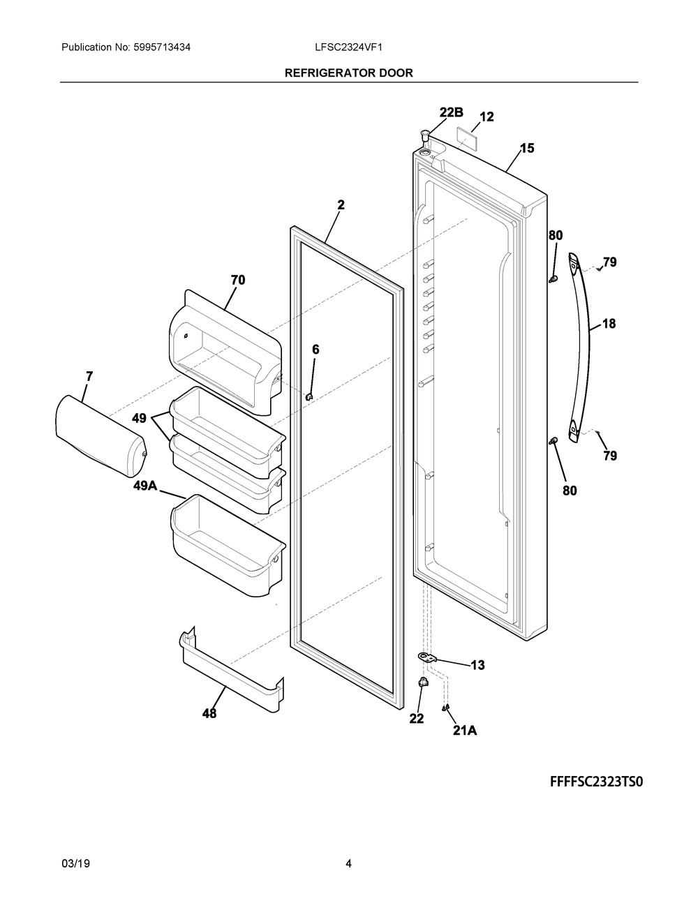Refrigerator Door Diagram and Parts List for LFSC2324VF1  Frigidaire Refrigerator
