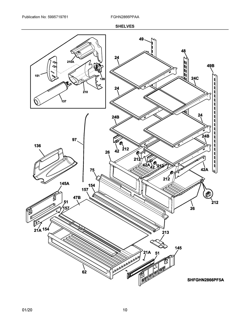 Shelves Diagram and Parts List for FGHN2866PPAA  Frigidaire Refrigerator