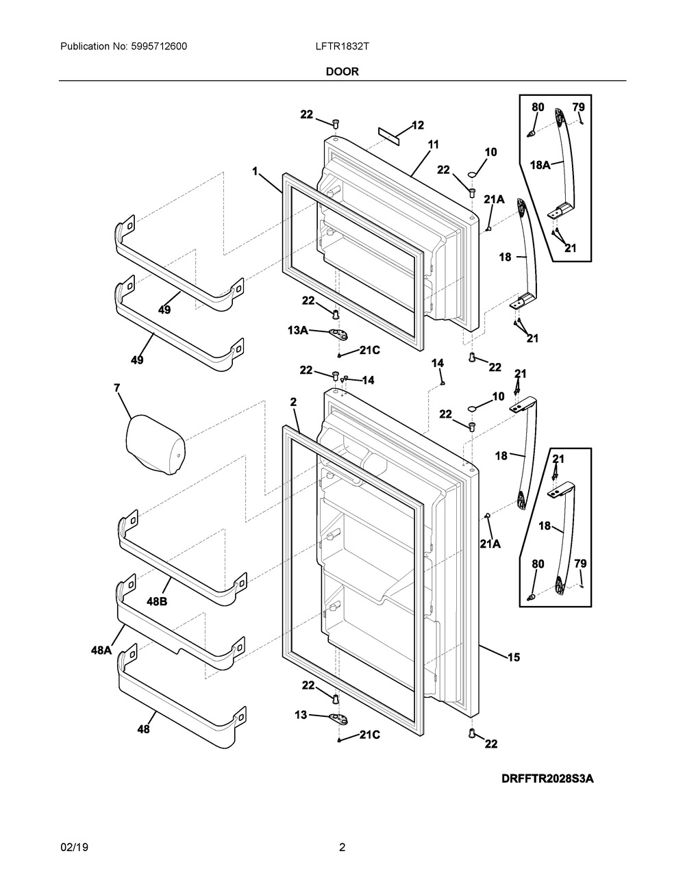 Door Diagram and Parts List for LFTR1832TE2  Frigidaire Refrigerator
