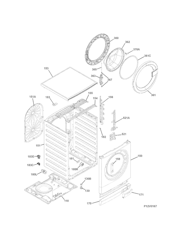 Cabinet/top Diagram and Parts List for 41741912510  Kenmore Washer