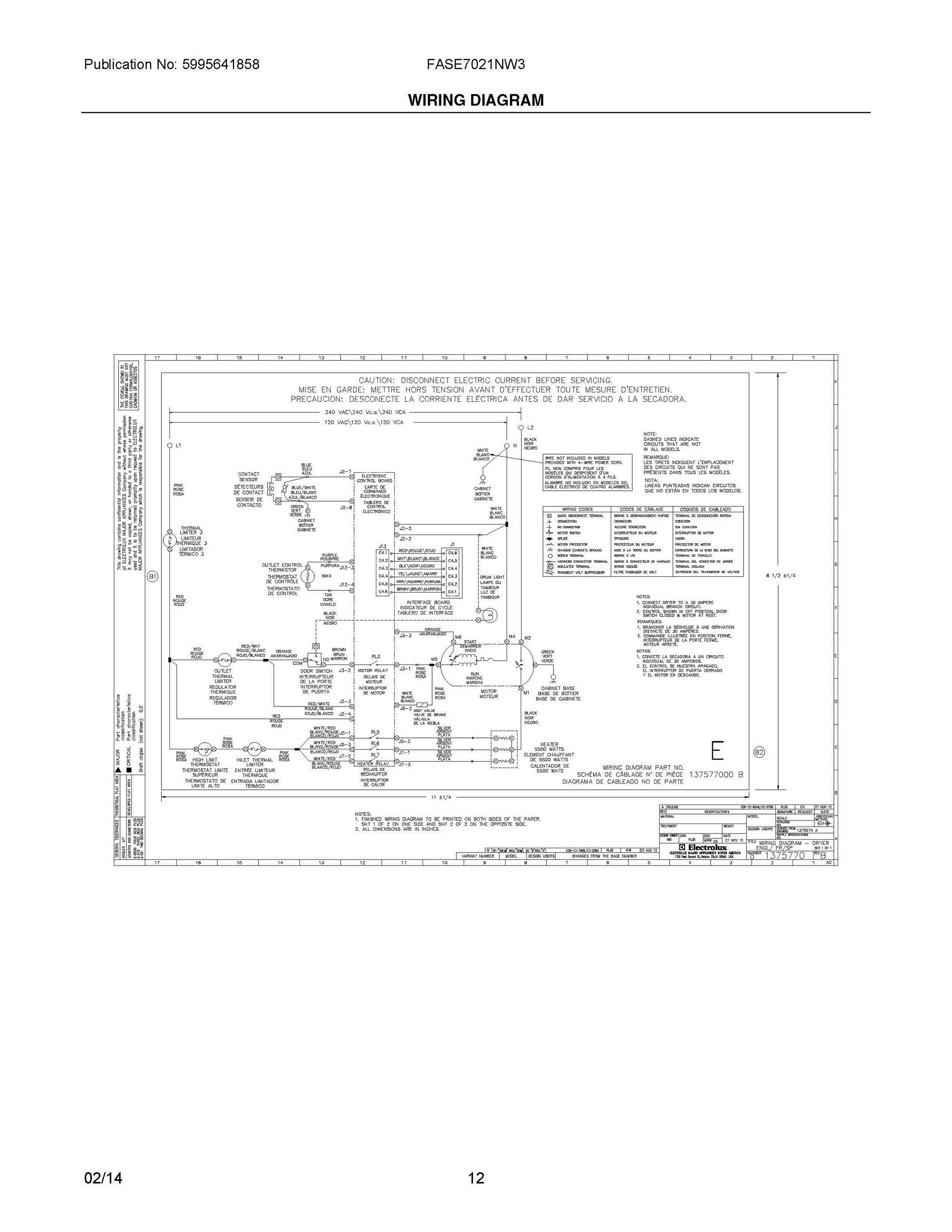 07 - WIRING DIAGRAM Diagram and Parts List for FASE7021NW3  Frigidaire Dryer