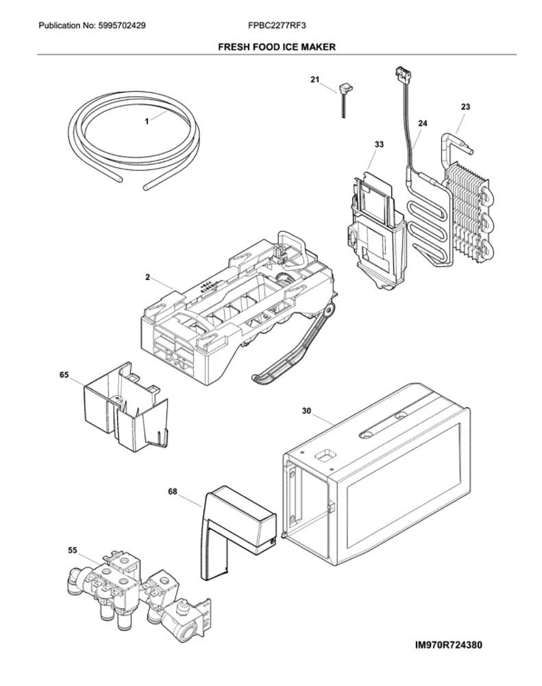 Fresh Food Ice Maker Diagram and Parts List for FPBG2277RF3  Frigidaire Refrigerator