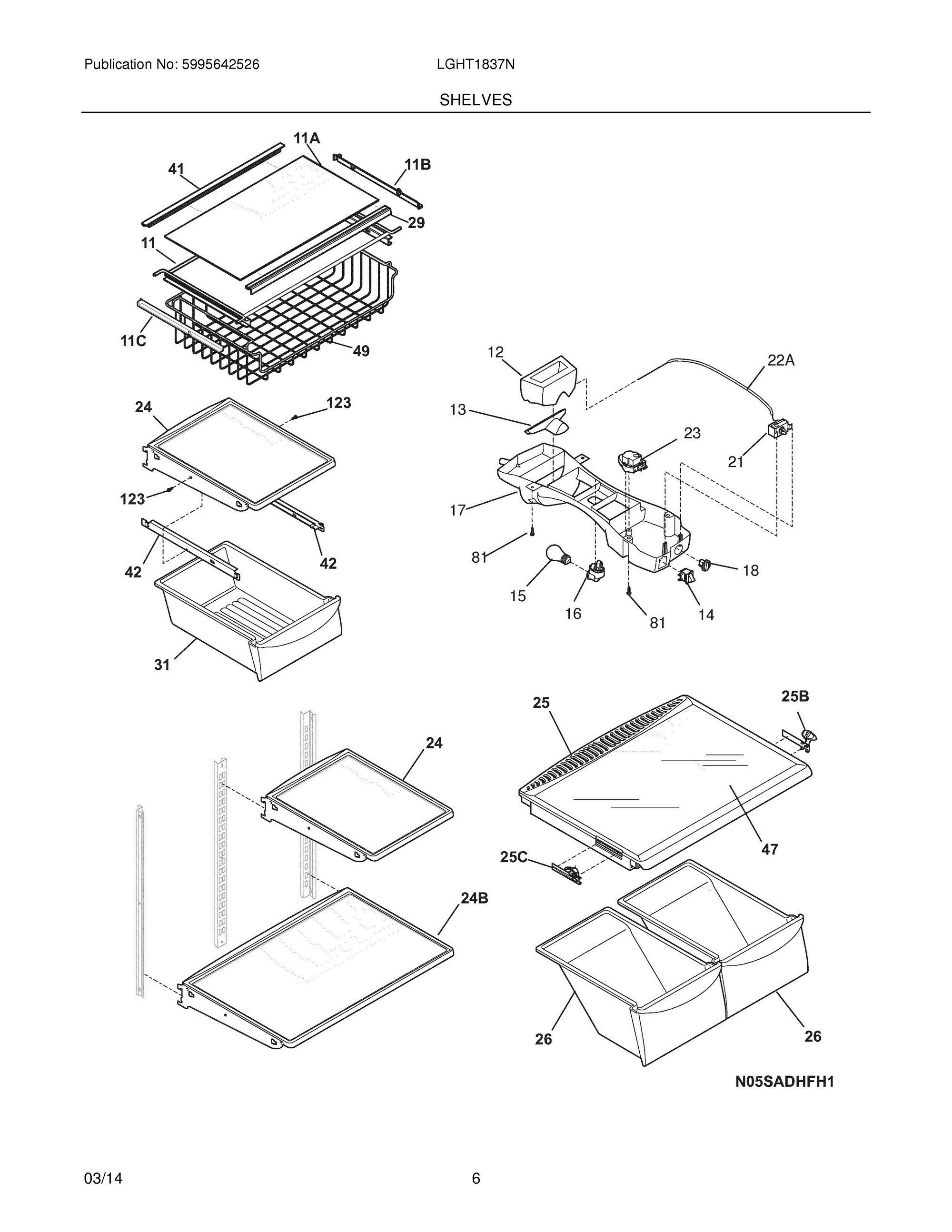 07 - SHELVES Diagram and Parts List for LGHT1837NF4  Frigidaire Refrigerator