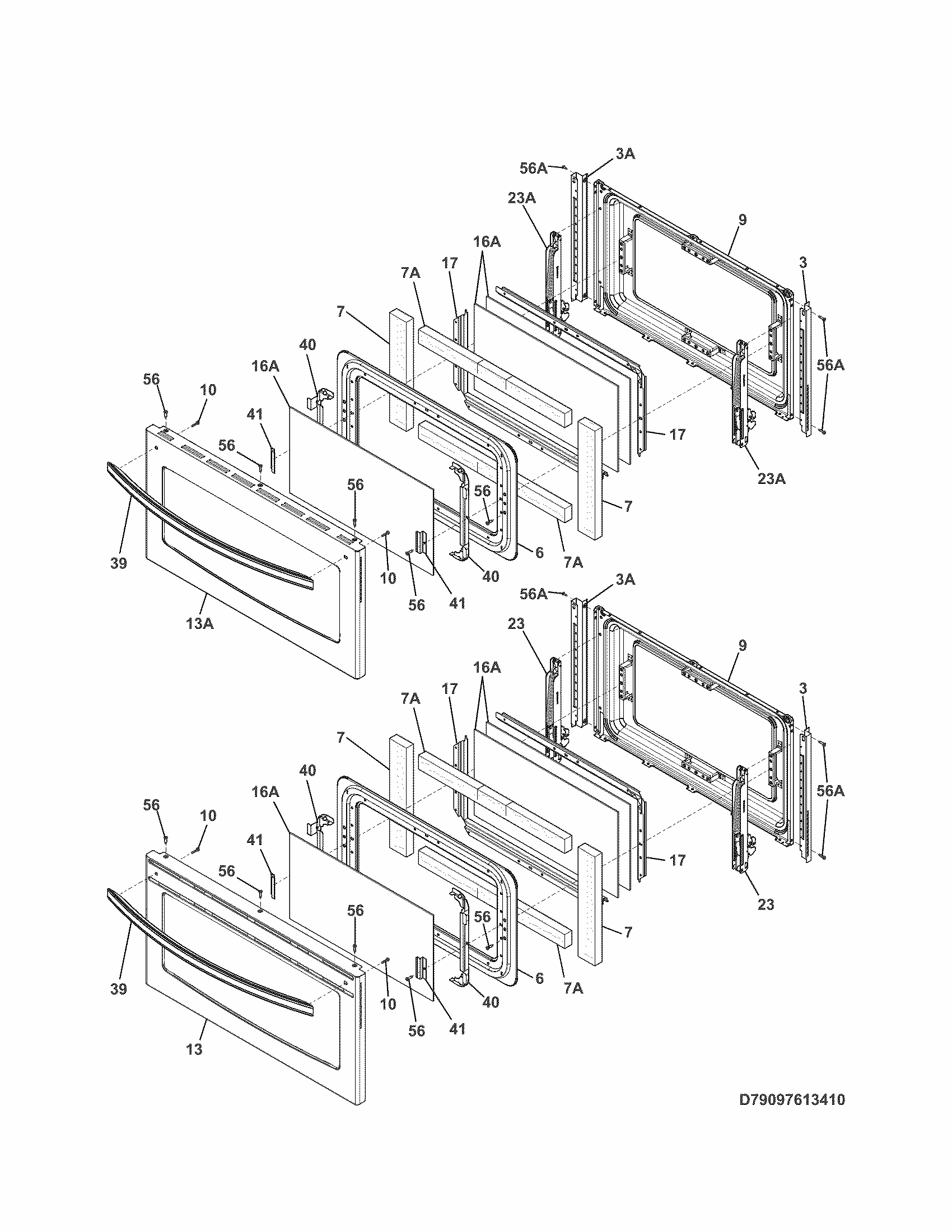 Doors Diagram and Parts List for 79097613410  Kenmore Range