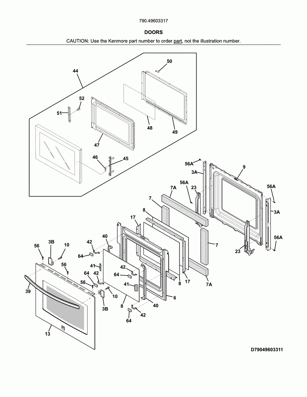 Doors Diagram and Parts List for 79049603317  Kenmore Microwave