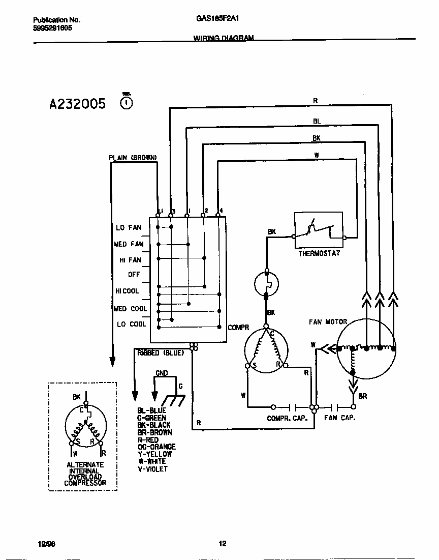 Wiring Diagram Diagram and Parts List for GAS185FSA1  Uni Air Conditioner