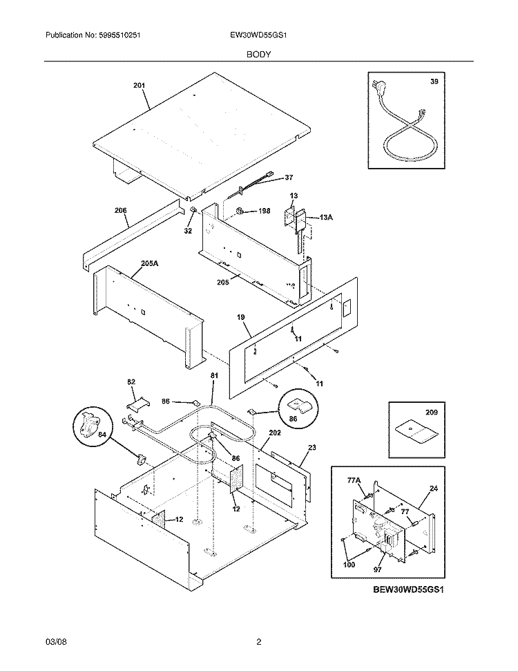 BODY Diagram and Parts List for EW30WD55GS1  Electrolux Warming Drawer