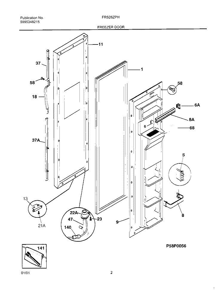 FREEZER DOOR Diagram and Parts List for FRS26ZPHD4  Frigidaire Refrigerator