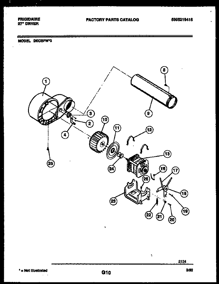 BLOWER AND DRIVE PARTS Diagram and Parts List for DECSFW3  Frigidaire Dryer