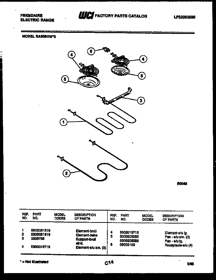 BROILER PARTS Diagram and Parts List for RA30BEL3  Frigidaire Range