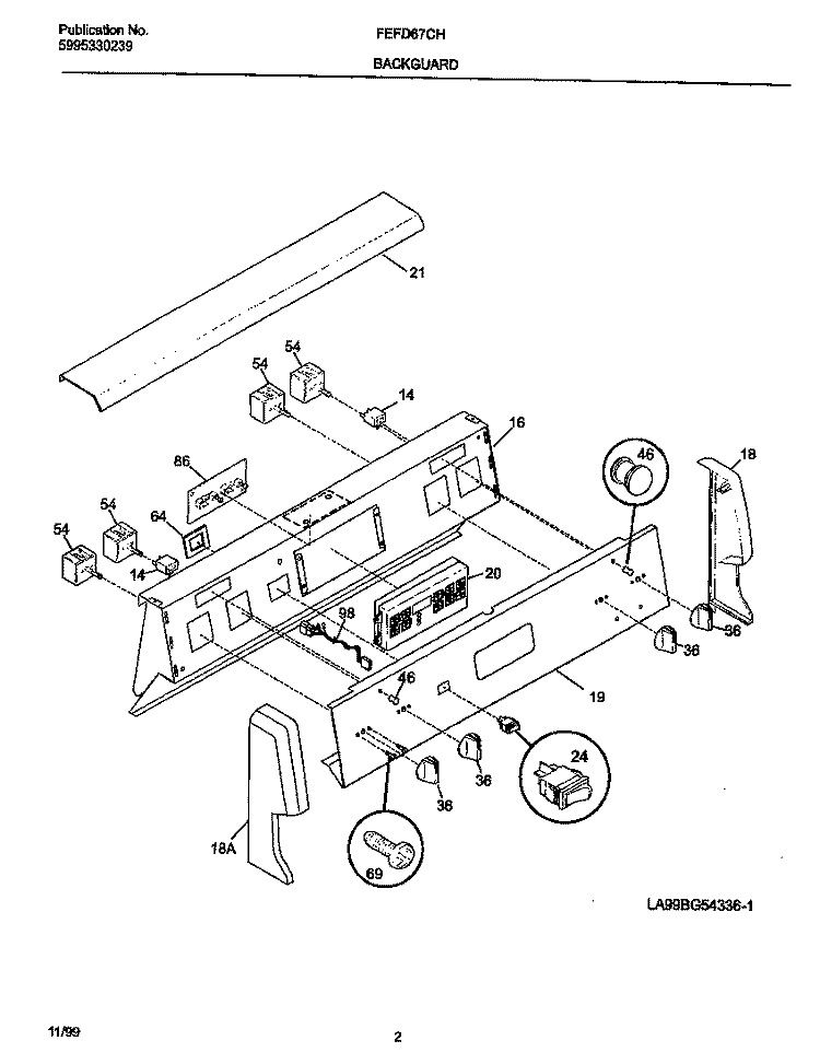 BACKGUARD Diagram and Parts List for FEFD67CHBE  Frigidaire Range