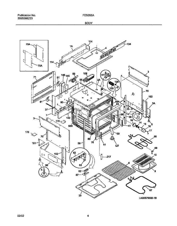 BODY Diagram and Parts List for FES355ASC  Frigidaire Range