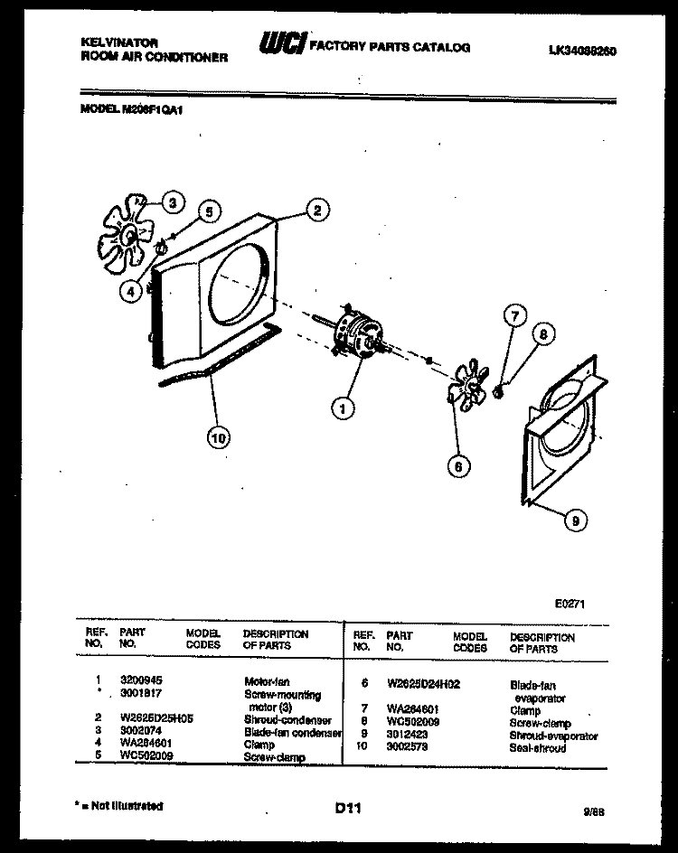AIR HANDLING PARTS Diagram and Parts List for M208F1QA1  Kelvinator Air Conditioner