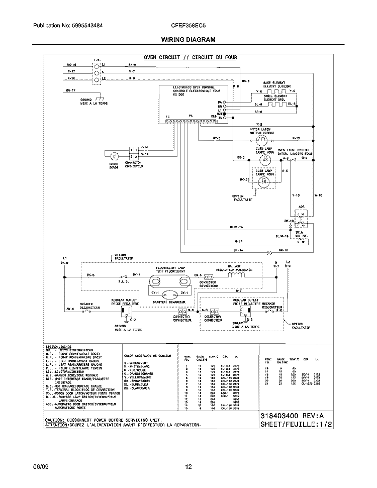 WIRING DIAGRAM Diagram and Parts List for CFEF358EC5  Frigidaire Range