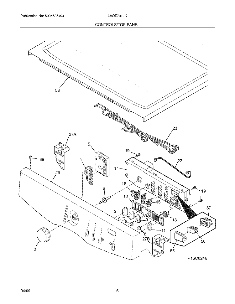 CONTROLS/TOP PANEL Diagram and Parts List for LAQE7011KB0  Frigidaire Dryer