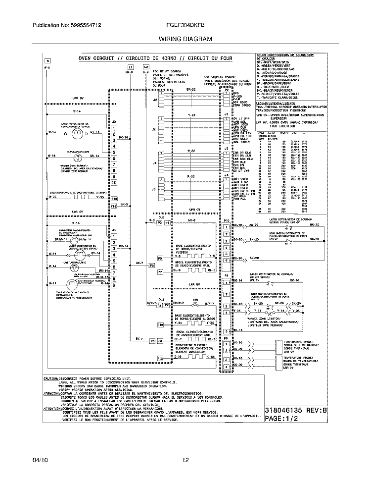 WIRING DIAGRAM Diagram and Parts List for FGEF304DKFB  Frigidaire Range