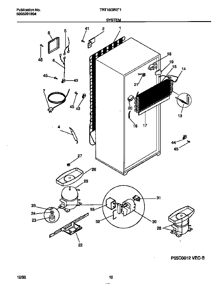 SYSTEM Diagram and Parts List for TRT18GREW1  Tappan Refrigerator
