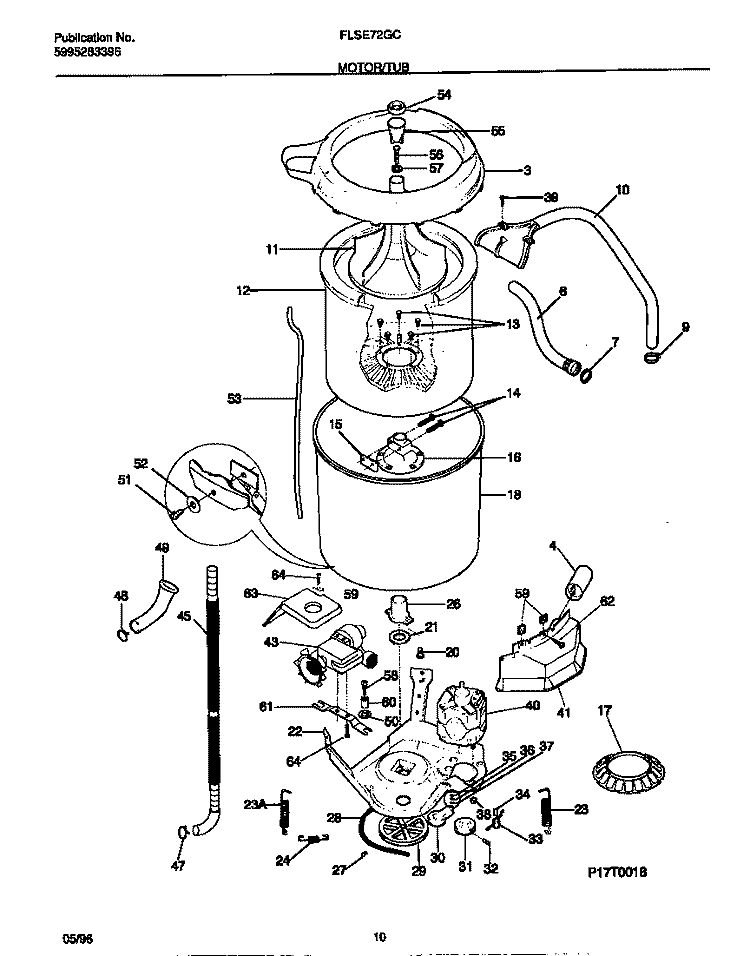 MOTOR / TUB Diagram and Parts List for FLSE72GCS2  Frigidaire Washer Dryer Combo