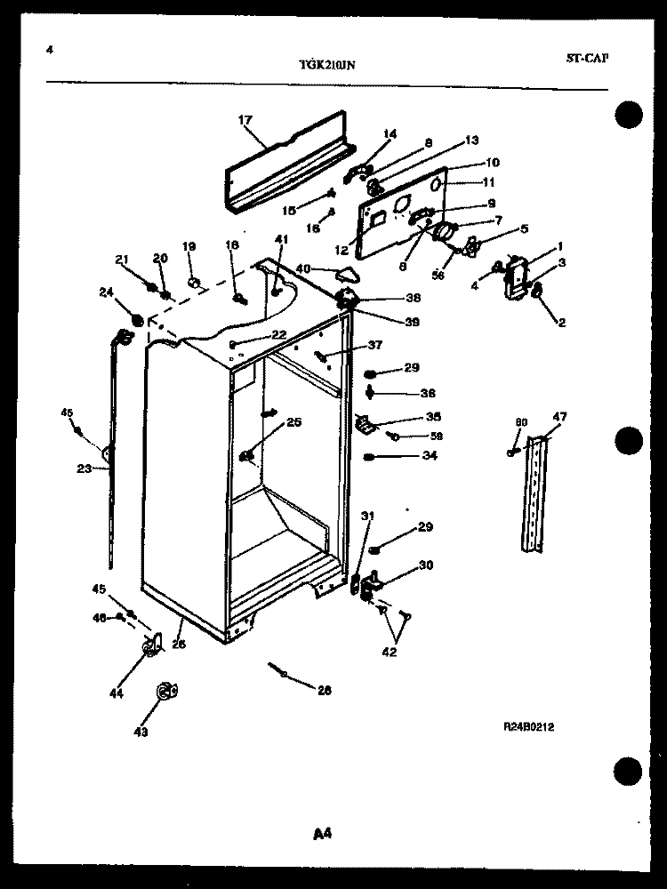 CABINET PARTS Diagram and Parts List for TGK210JN0D  Kelvinator Refrigerator