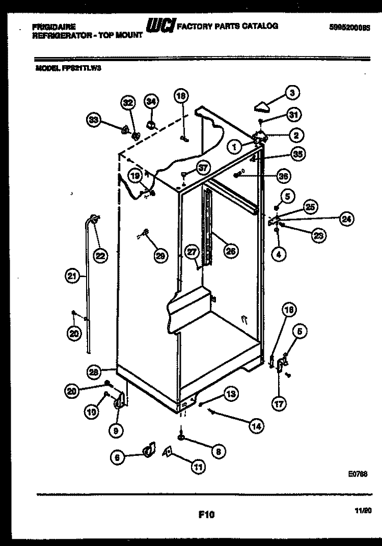 CABINET PARTS Diagram and Parts List for FPS21TLH3  Frigidaire Refrigerator