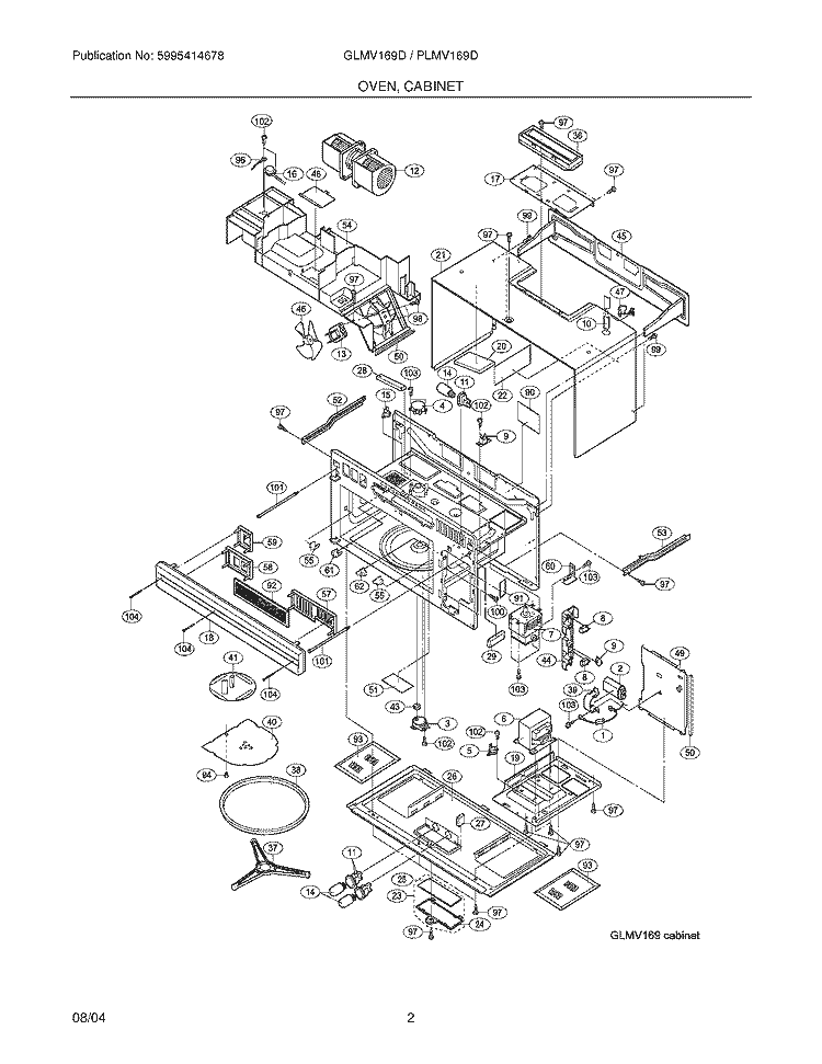 OVEN / CABINET Diagram and Parts List for GLMV169DQA  Frigidaire Microwave