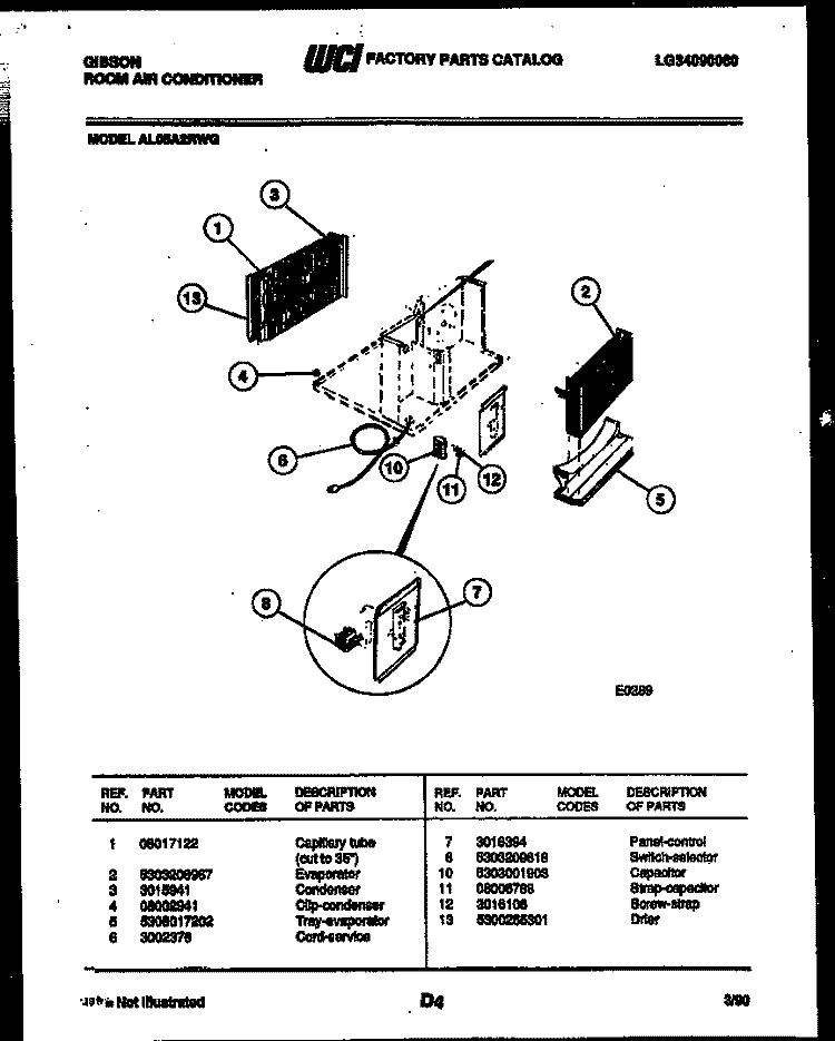 ELECTRICAL PARTS Diagram and Parts List for AL05A2RWG  Gibson Air Conditioner