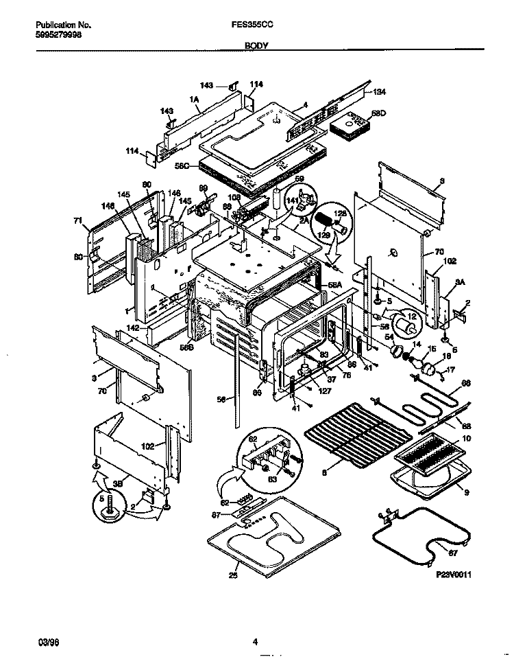 BODY Diagram and Parts List for FES355CCSD  Frigidaire Range