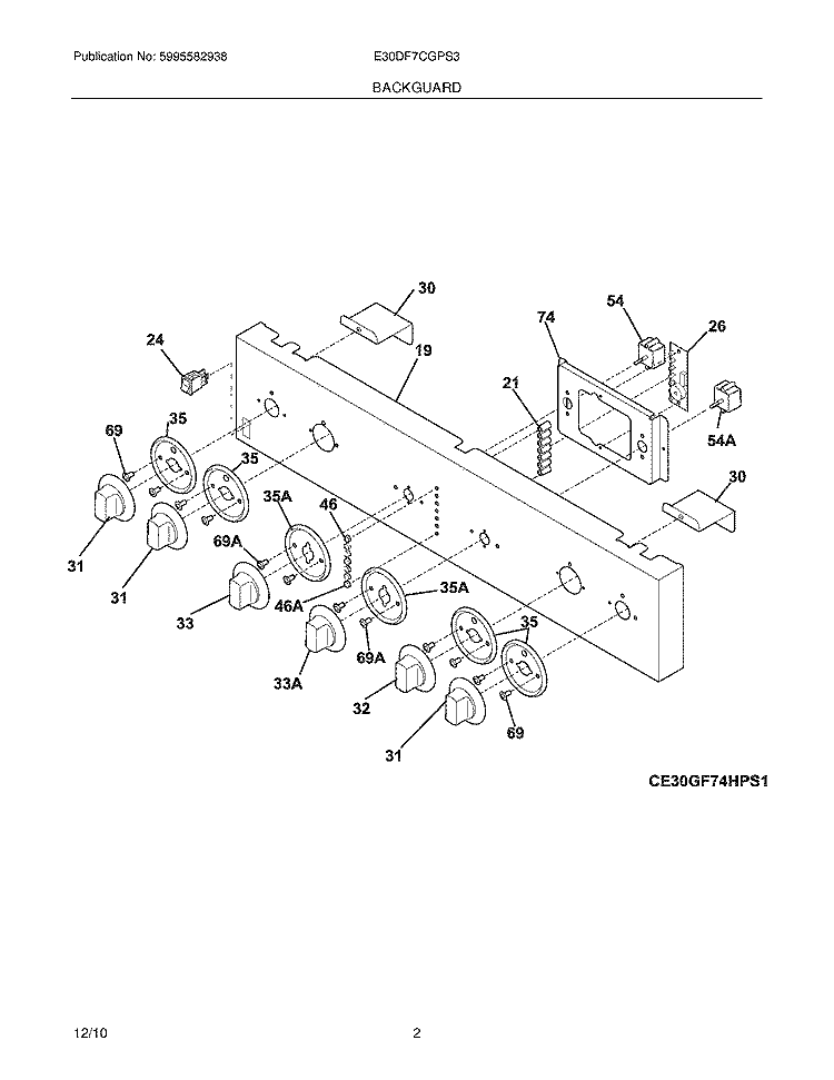 BACKGUARD Diagram and Parts List for E30DF7CGPS3  Electrolux Range